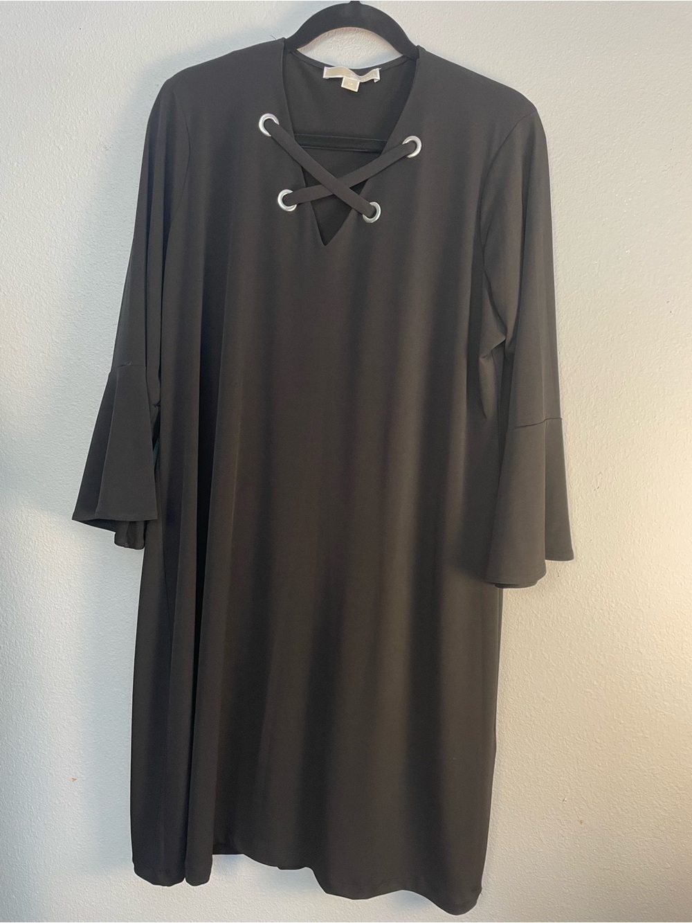 MICHAEL Michael Kors Black Lace-up Bell Sleeve Dress Plus 2X